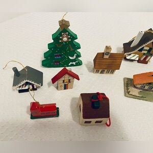 Vintage KURT ADLER and Assorted Wooden Holiday Ornaments, Village Set